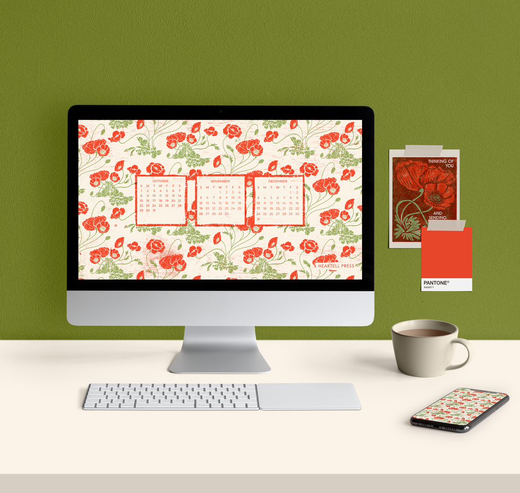Decorate your devices with our free woodcut poppies quarterly wallpapers!